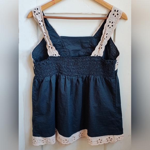 Venezia Women's Navy and Cream Eyelet Babydoll Top with Straps | Size 20 - Picture 2 of 6